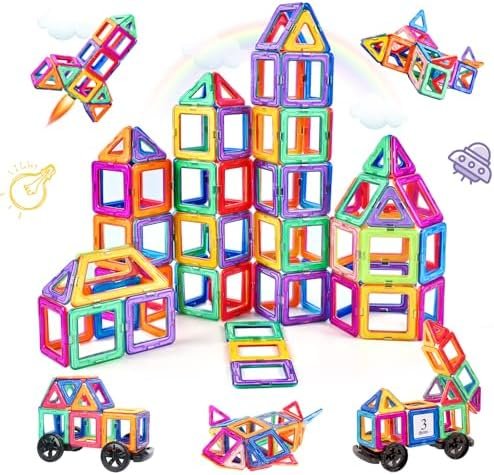 aaczly Construction Magnetique Enfant 82 Pièces Blocs de Construction Magnétiques Enfants Educatif Jeux Cadeaux pour Enfants à Partir de 3 4 5 6 7 Ans