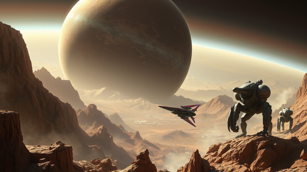 Paysage de Xenoblade Chronicles X avec un Skell en vol, illustrant l'exploration planète et les combats dynamiques du jeu de rôle.