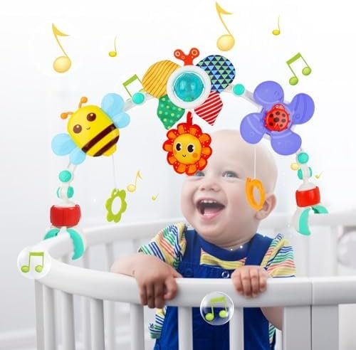 Jouets de Landau, Arche de Voyage pour Poussette,Jouet à emporter avec Support d'activité sensorielle Pliable réglable pour transats, Jouet de Landau pour Bébés Cadeaux d'anniversaire