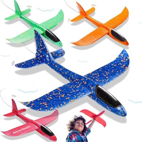 37 cm Avion Jouet Enfant 4 Pièces, Avion Polystyrene Planeur, Extérieur Interactif Avions en Mousse pour Enfants et Adultes, Jouet Jeux Cadeau Enfant Garcon 4 5 6 7 8 9 10 Ans, Cadeau Anniversaire