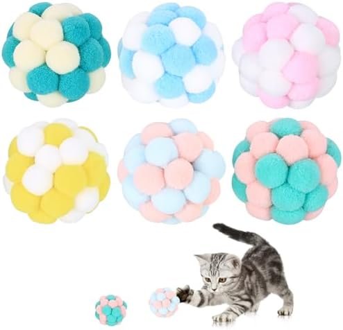 6 Pcs Balle Interactive Chat Jouet Boules,Petite Balle en Jouets Chat Interieur en Peluche Coloré avec Clochette pour Chats Chatons Jouet à Mâcher Gratter