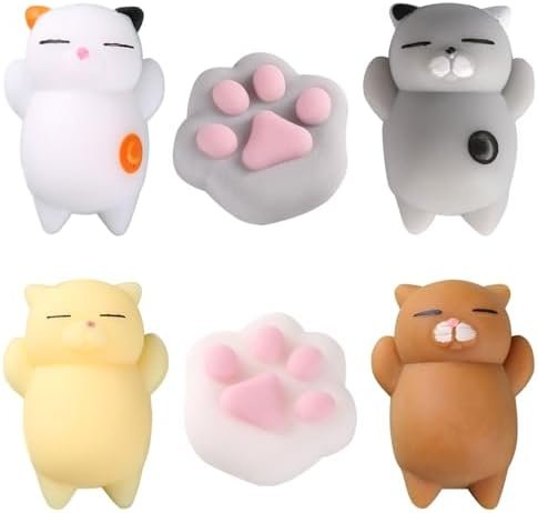 6Pcs Jouets Squishy Mini Mignons, Mochi Squishy Soft Patte de Chat, Jouets Anti-Stress, Jouets à Presser pour Enfants et Adultes, Jouets de Détente et Cadeaux Kawaii, Jouets Mignons pour Tous