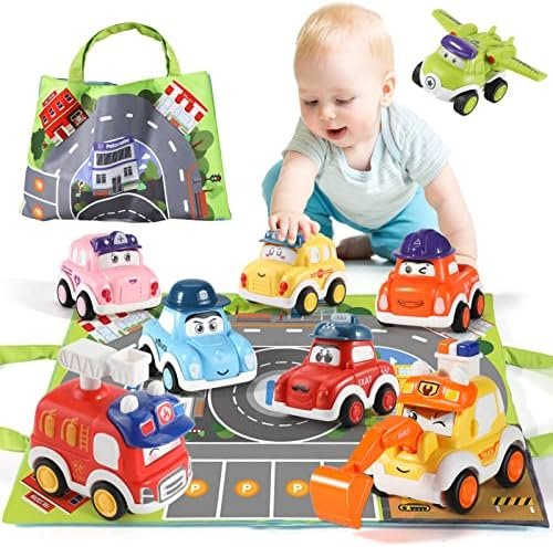 8 Pièces Petite Voiture avec Sac de Rangement,Jouet Voiture Bebe Voiture Friction Jeux Éducatifs Cadeau dès 3 Ans Enfants Garçons Filles