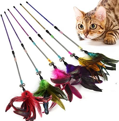 AIDIYA Jouets pour Chat avec Plumes et Baguette pour Chat Jouet en Forme de Plume pour Chat (Lot de 6)