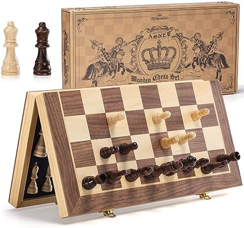 ASNEY Jeu D'Échecs Magnétique Amélioré, Jeu D'Échecs en Bois De Tournoi De 15 "Staunton avec Pièce D'Échecs Artisanale Et Emplacements De Rangement pour Enfants Adultes