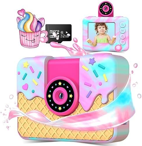 Appareils Photo Numériques Enfants,ULEWAY 1080P HD Appareil Photo Enfant, Mini Caméra Jouet Rechargeable Caméscope, Cadeau pour Filles 3-12 Ans avec écran de 2.0 Pouces, 32G SD Carte