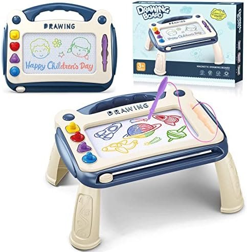 Ardoise Magique, Bleu Tableau, Tableau de Dessin Magnétique Effaçablem avec Pieds, Enfant 2 Ans Educatif, pour Garçons Filles Jouets 2-5 Ans