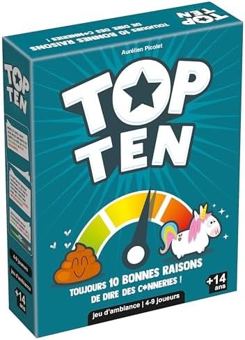 Asmodee - Top Ten - Jeu de Société Hilarant - Jeu d'Ambiance pour Adultes et Enfants dès 14 Ans - Jeu de Cartes Drôle - Fous Rires Entre Adultes & Ados - 4 à 9 Joueurs -30 Min - en Français