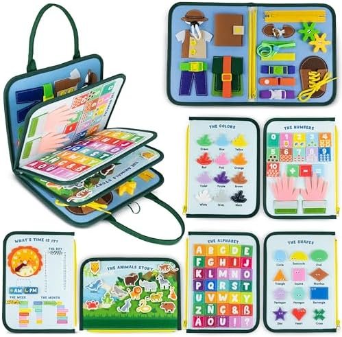BONNYCO Busy Board Montessori de Feutre Jouet Montessori Educatif, Malette Busy Book Motricité Fine, Jouets d'Activité et de Développement, Cadeau Enfant Garcon Fille 1 2 3 4 5 6 Anniversaire Noel