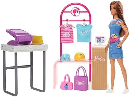 Barbie Coffret Boutique Créations avec Portant, Hauts, Chapeaux, Sacs À Main Et Autres Accessoires Inclus, Plus De 150 Looks À Créer, Jouet Enfant, A Partir De 3 Ans, HKT78