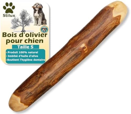 Bâton à mâcher en Bois d'olivier pour Chiens,Taille S, Jouet d'occupation pour Chien et Chiot jusqu'à 10Kg, Friandise Os en Bois 100% Naturel et Durable
