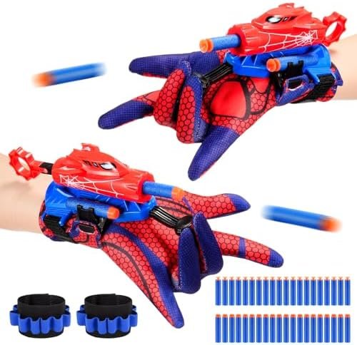 Braxel Spid-ER Jouet Garcon 3 4 5 6 7 Ans, Lot de 2 Lance Toile Spid_ER Jouet Enfant 3-10 Ans Garçon Cadeau Garcon Fille 3-12 Ans Gants Deguisement Spid-ER Enfant Cadeau Paques Jeux Exterieur Enfants