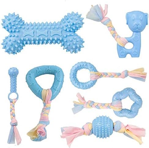 CAMITER Lot de 7 Jouet pour Chien, Jouets à mâcher pour Chiots, Jouets Chiens en Caoutchouc Naturel, Non Toxique Résistant à la Morsure Nettoie Le Dents pour Chiots ou Chatons