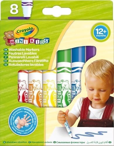 CRAYOLA - Kit de 8 Feutres Lavables, Pointe Arrondie et Épaisse, Différentes Couleurs - Âge Conseillé: à Partir de 12 Mois