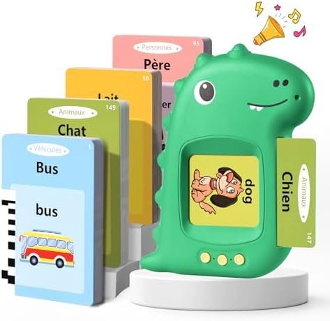 Cartes Flash Parlantes Cartes éducatives Montessori pour Enfants de 3+ Ans Talking Flash Cards 112 Feuilles 224 Mots Jouets éducatifs pour Apprendre a Parler, Français/Anglais/Bilingue(Vert Français)