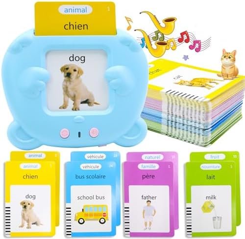 Cartes Flash Parlantes, Jouets éducatifs pour Tout-Petits de 2-6 Ans, 112 Feuilles de 224 Mots, Jouets d'apprentissage Audio, Jouets Interactifs pour Garçons et Filles - Bleu