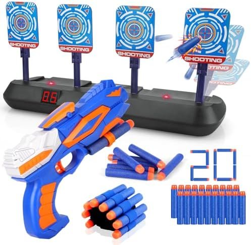 Cible pour Nerf avec Pistolet Enfant, Cible Electrique de Tir Automatique avec 20 Flechette Jouet Garçon Fille 3 4 5 6 7 8 9 10 Ans Cadeau Noel Anniversaire Paques Jeux Balster Gun Toy