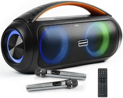 DYNASONIC D93 - Enceinte Bluetooth Portable IPX5 Hautparleur Waterproof. Enceinte d'extérieur sans Fil. Stéréo sans Fil. Lecteur de Son Puissant avec lumières LED intégrées. Micro-SD, USB.
