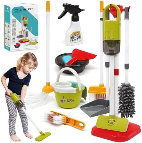 Dreamon Aspirateur Enfant Qui Aspire Vraiment, 14 Pièces Kit Menage Enfant, Aspirateur Jouet 15 × 56 cm, Jouet pour Enfants à partir de 3 Ans