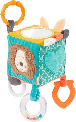 Fehn Cube d'éveil Funky Friends - Jouet de Développement Moteur à Accrocher pour bébé à suspendre dans la poussette, le lit ou la coque - pour bébés et enfants de 0+ mois
