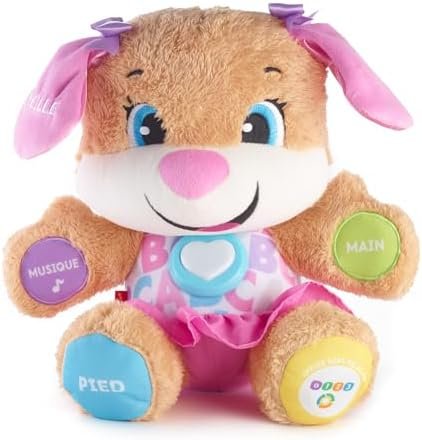 Fisher-Price la sœur de Puppy Eveil Progressif jouet bébé, peluche interactive, plus de 50 chansons et 3 niveaux, version française, 6 mois et plus, FPP52