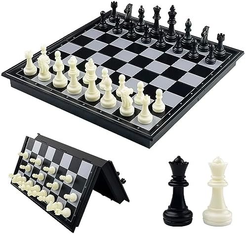 Fousenuk Echiquier Magnetique, Deluxe Pliable Jeux D'Échecs, Portable Chess Board Voyage, Echequier, Pieces Aimanté, Echecier pour Enfants et Adultes (Noir, Blanc) 25 X 25 cm