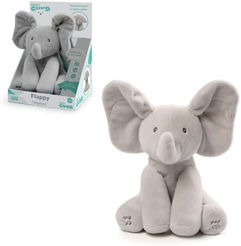 GUND - Flappy L'Éléphant - Peluche Interactive pour Bébé - Bouge, Parle et Chante en Français pour l'Éveil de Votre Enfant - Peluche Éléphant Taille 30 cm - Doudou Bébé - Jouet Enfant 1 an Et +