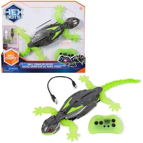 Hex Bots - Gecko Radiocommandé Qui Rampe Sur Le Sol Et Les Murs - Lézard Télécommandé Avec Yeux Lumineux - Pilotage Facile - Câble USB Inclus - Jouet Enfant 4 Ans et +