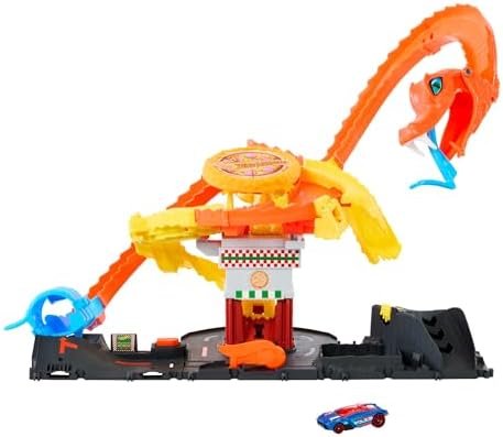 Hot Wheels Let’s Race Netflix - Coffret L’Attaque De La Pizzeria avec 1 Voiture Incluse, Piste Serpent en Spirale, Générateur Aléatoire, Échelle 1/64, Jouet Enfant, A Partir De 4 Ans, HTN81