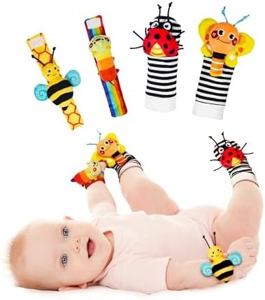 Infinno Jouet Bebe de 3 6 9 Mois - Ensemble de Poignet et Chaussettes Hochet - Sonore Fort et de Taille Convenable -Développement Sensoriel et cadeau bebe naissance