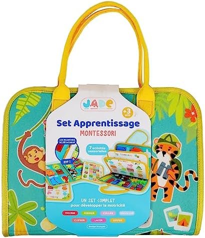 J.A.D.E - Pochette d'Activités - Montessori - 141512 - Jeu Educatif - Multicolore - Tissus - Voyage - Sensoriel - Jeu pour Enfant -Design Français - Jade - 28 cm x 33 cm - À Partir de 3 Ans