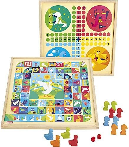 JEUJURA - Coffret Jeux De l'Oie et Petits Chevaux - Jeux de Sociétés - Plateaux de Jeu et Pions en Bois - Jeux Traditionnel Familial - Idée Cadeau - Fabrication Française - 2 à 6 Joueurs, 8115