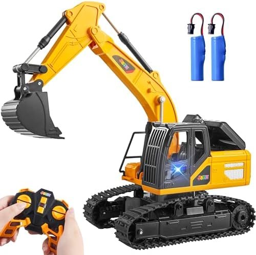 JOYIN Jouet Pelle télécommandé pour garçons et Filles âgés de 3+ Ans, Pelleteuse Tracteur Enfant Camion, 2,4 GHz Voitures Jouets RC avec lumière et Son, Jouet Construction Cadeau d'anniversaire