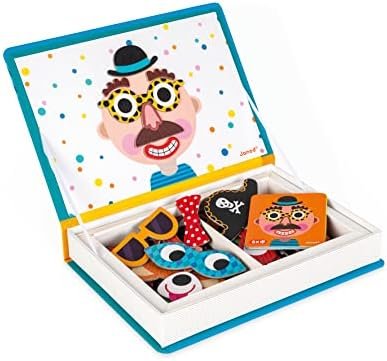 Janod - Magneti'Book Crazy Faces Garçon - Jeu Éducatif Magnétique 70 Pièces - Dès 3 Ans, J02716, Bleu