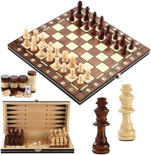 Jeu D'échecs, Echiquier Bois,3 en 1 Jeu d'échecs Magnetique Bois,29 x 29 cmJeu d'échecs en Bois,Pliable Portable Ensemble D'échiquier,echiquier pour la Famille Activités Fête Adultes Enfants Voyages