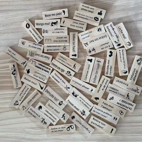 Jeu coquin de tour infernale pour adultes avec 48 blocs en bois empilables et messages en version française, pour la Saint-Valentin