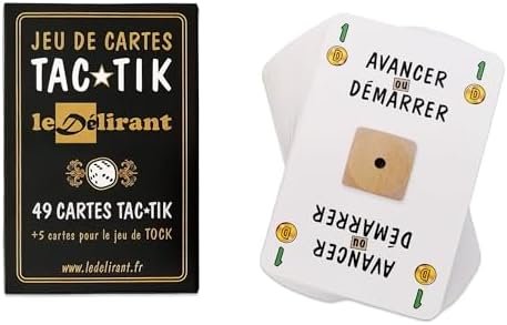 Jeu de Cartes TAC TIK. Paquet de 49 Cartes Originales pour Jouer au TAC★TIK + 5 Cartes pour Jouer au Jeu de Tock ou TOC. Marque française Le Délirant®.