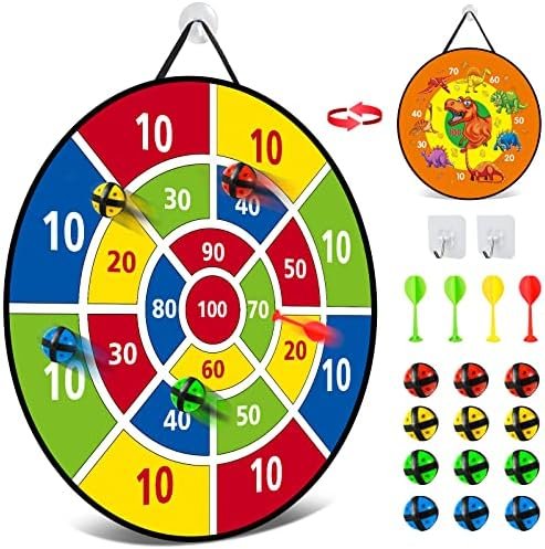 Jeu de Fléchettes Double Face Dinosaures Pliable 66 cm avec 12 Balles Collantes 6 Fléchettes 2 Crochets, Jeux de Fête Intérieurs et Extérieurs Garçon Fille et Adulte 26 inches