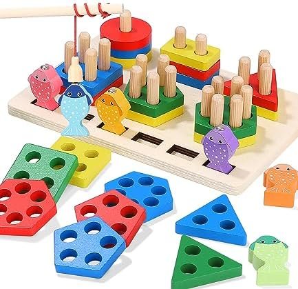 Jeux Montessori à Empiler et de Tri 1 2 3 Ans, 2 en 1 Jouet Enfant, pour GarçOns et Filles, Jeu de Pêche, Jouets d'Activité et de Développement, pour Enfant comme Cadeau d'anniversaire