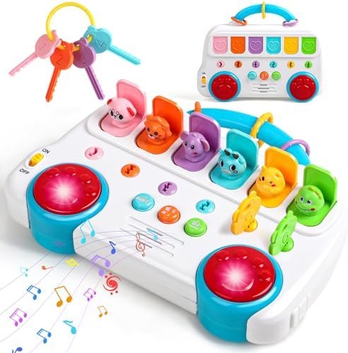 Jouet Bebe 1 an, Jouet Montessori avec 6 Animaux Musique et Lumières Jeux bebe 1 an Fille Garçon Jeu Eveil Educatif 12 18 Mois Jeu Cadeaux de Anniversaire Bebe Fille Garcon 1 2 3 Ans Jeux et jouets