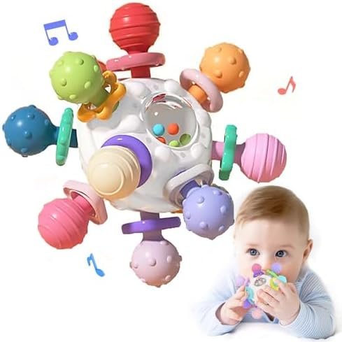 Jouet Dentition Bebe Balle Pour Naissance 0-3 Mois, Sensorielle Jeux d’Eveil Hochet Bébé de développement, Educatif Cadeau Enfant Garçon et Fille 3 6 9 12 mois 1 an