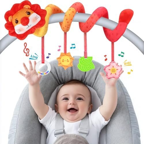 Jouet pour Poussette Bébé en Peluche Jeux Montessori Bebe Eveil 0 3 6 12 Mois, Spirale D'activité Sensoriel Dentition Jouets Interactif Berceau Landau Fille Garcon Cadeau Naissance Anniversaire Noël