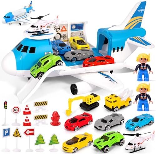 KIMIGO 23 en 1 Avions Jouets Transporteur Ensemble,Ensemble de Jeu de Jouet de Voiture de Transport Avion,Jouet Transporteur de Voitures pour 3-12 Ans Garçons Filles
