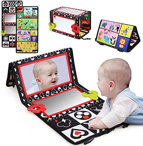 LEADSTAR Jouet Bébé 0-18 Mois,Miroir Eveil Montessori Noir et Blanc Jouets Sensoriels,Jeux avec Miroir Pliable Cadeau Bebe Naissance Fille Garcon Bebe 0 3 6 12 Mois