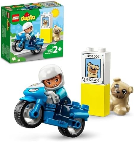 LEGO 10967 DUPLO La Moto De Police, Jouet Pour les Enfants de 2 Ans et Plus, Avec Figurine de Policier, Développement De La Motricité Fine