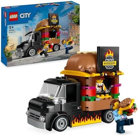 LEGO City Le Food-Truck de Burgers, Jouet de Camionnette, Cadeau pour Garçons et Filles de 5 Ans ou Plus, Jeu Imaginatif avec Camionnette et Cuisine, Minifigurines de Vendeuse 60404