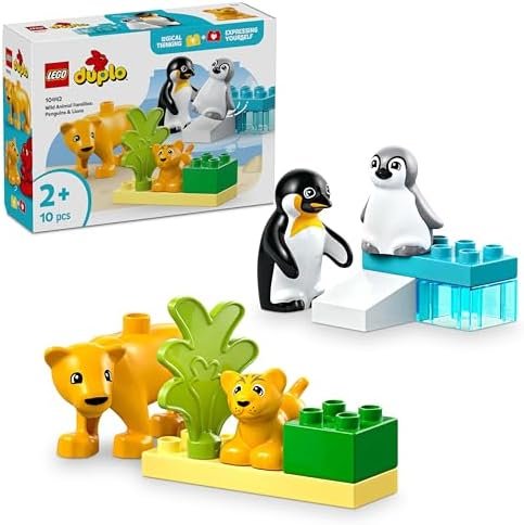 LEGO Duplo Familles d’Animaux Sauvages : Pingouins et Lions - Jouet interactif pour Les Enfants dès 2 Ans - Jeu de Construction Montessori Qui stimule Le Jeu créatif 10442