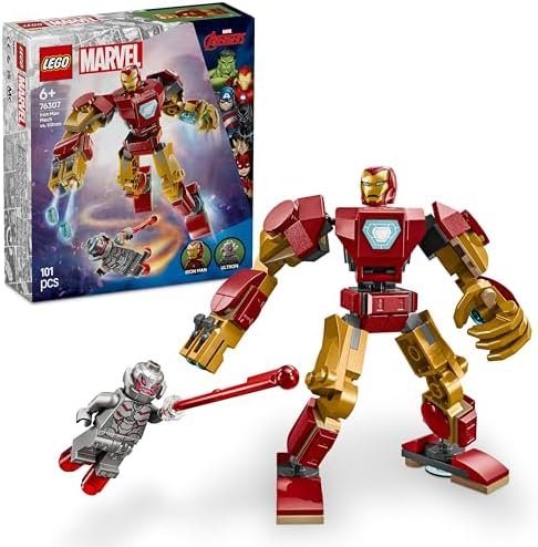 LEGO Marvel Le Robot d’Iron Man Contre Ultron - Jouet de Construction avec minifigurines de Super héros - Stimule Le Jeu de rôle - Idée de Cadeau d'anniversaire pour garçon dès 6 Ans 76307