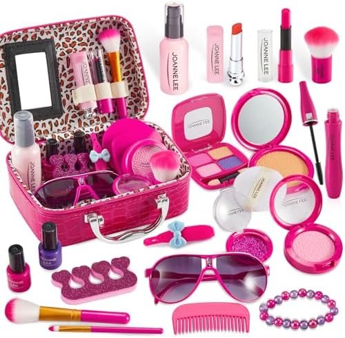 LINFUN KIDS Faux Maquillage Enfant Fille Jouet, Malette Maquillage Enfant Trousse Valise Maquillage Fille, Maquillage Bebe Jouet Jeux D'imitation Anniversaire Cadeau pour Princesse Filles 3 4 5 6 Ans
