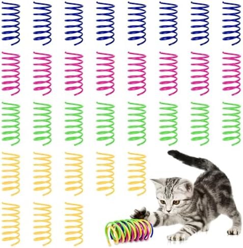 Maxentico 32 pièces Jouet de Chat à Ressort, Printemps Jouet de Chat, Ressorts en Spirale en Plastique, Animaux de Compagnie interactifs Colorés Paresseux Chatons Sautant Jouets de Jeu (4 Couleur)